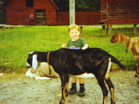Petting a goat at Carl Sandburg's house